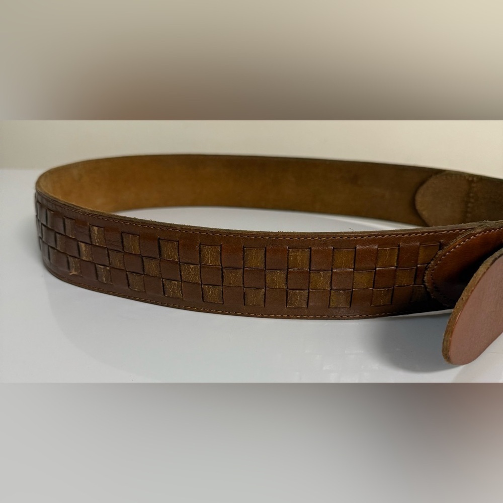 Men’s Hollister chestnut brown durable leather belt high end weave size 42 - Picture 5 of 7